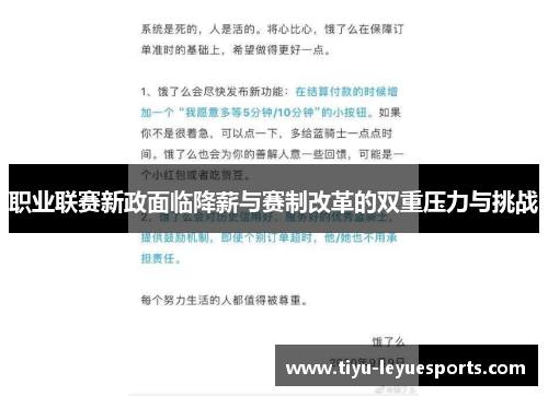 职业联赛新政面临降薪与赛制改革的双重压力与挑战 职业联赛新政面临降薪与赛制改革的双重压力与挑战
